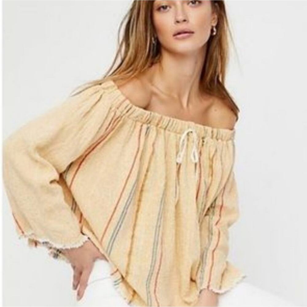 FP x beach Freedom striped off the shoulders 3/4 sleeve crop shirt woman's sz XS